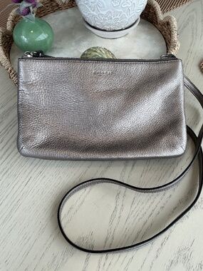 Metallic Leather Crossbody Clutch - Silver